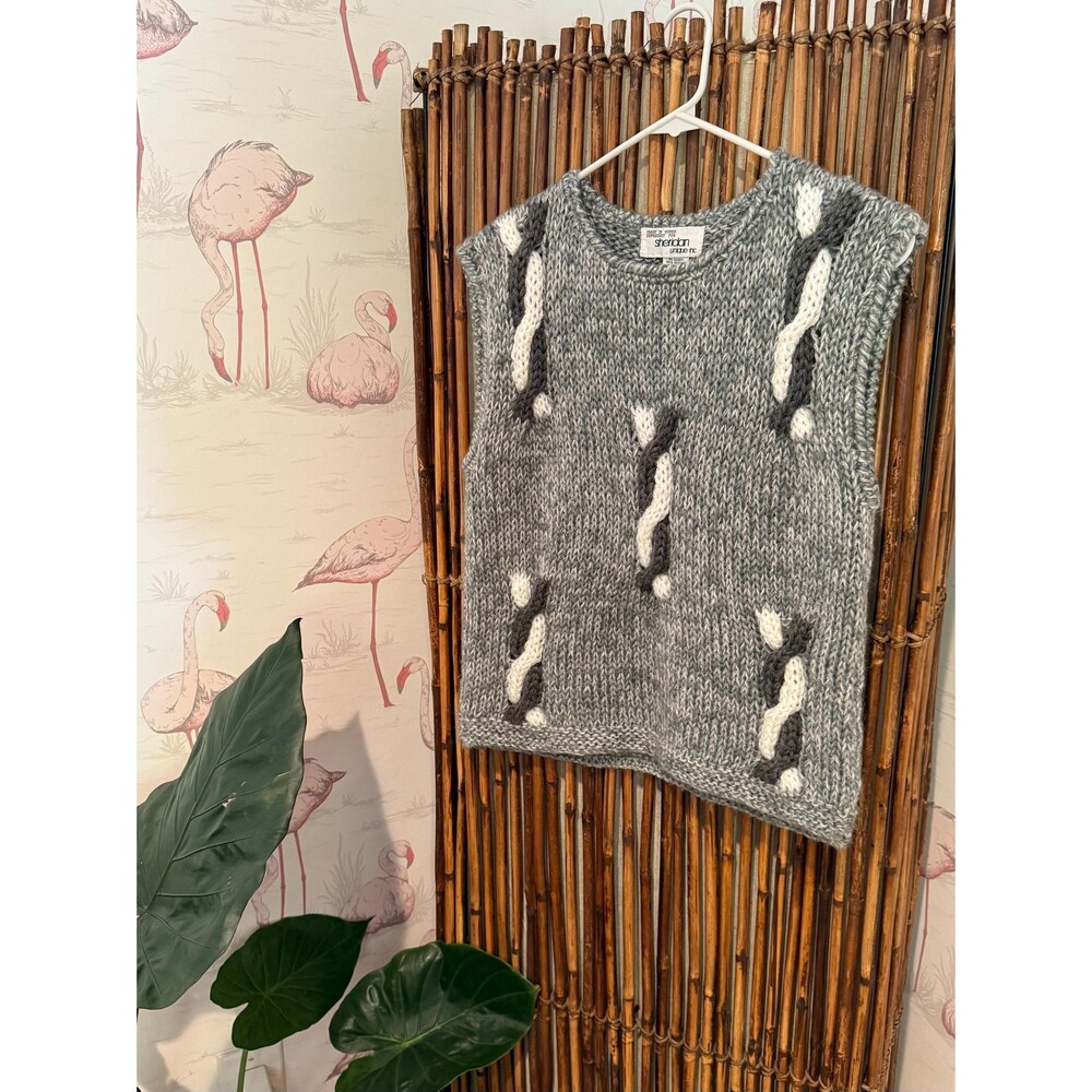 Vintage Sheridan Unique Inc Gray and White Sweater Vest Women’s Size Medium